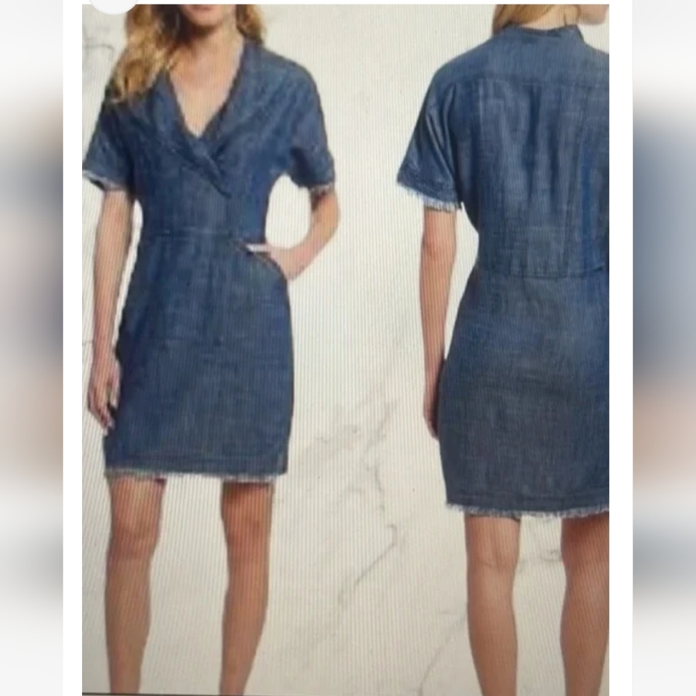 Trina Turk Passenger Chambray Blue Mini Dress With Frayed Hem Size L